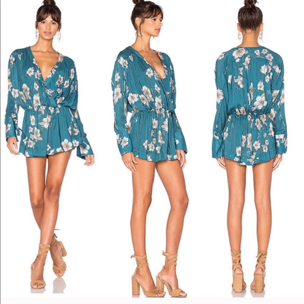 Free People Tuscan Dream floral blue boho tunic